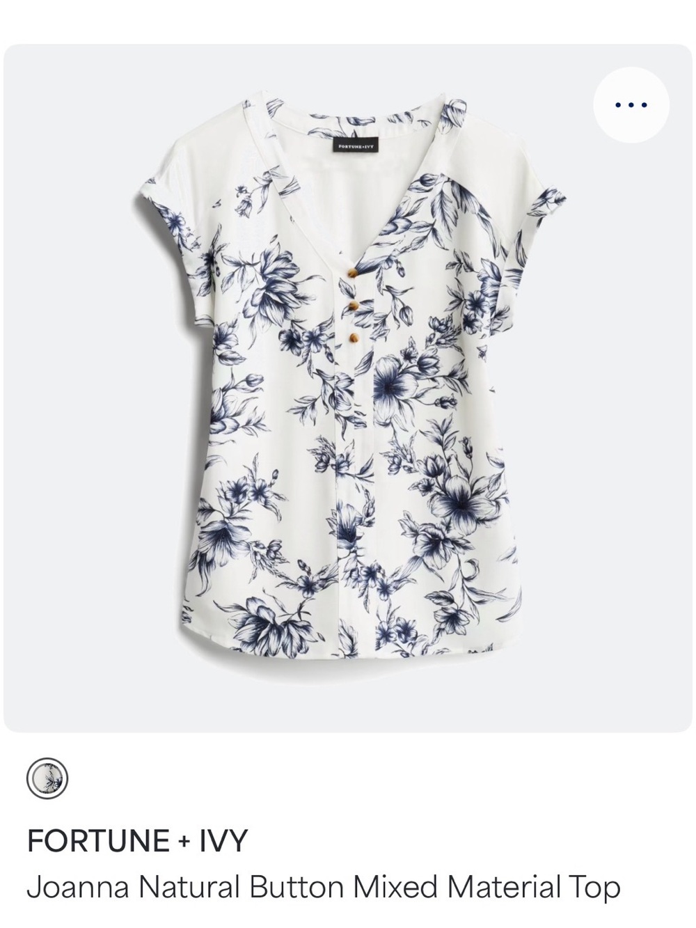 Fortune + Ivy Joanna Floral V-Neck Button Top in White and Navy